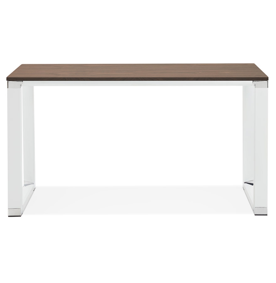 Petit bureau droit design ´XLINE´ en bois finition Noyer et métal blanc - 140x70 cm