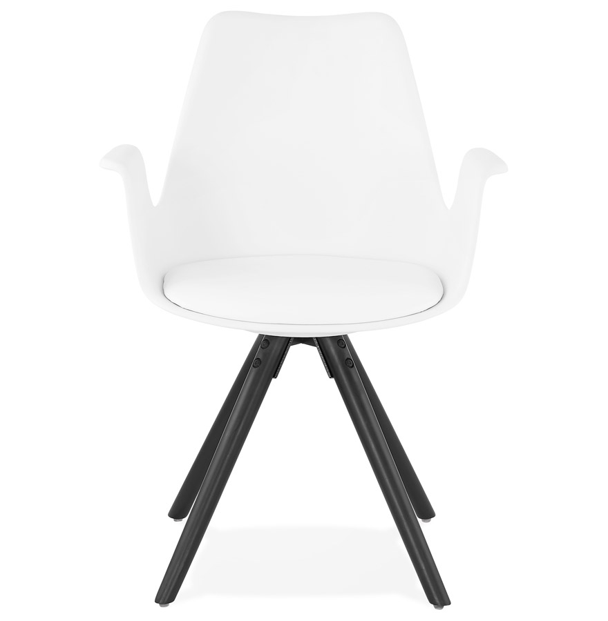 Chaise avec accoudoirs 'ZALIK' blanche avec pieds en bois noir vue2