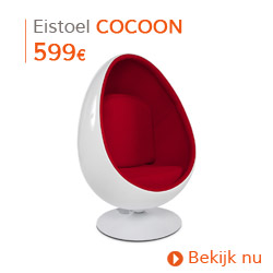 Vintage - Wit/rode eivormige zetel COCOON eistoel